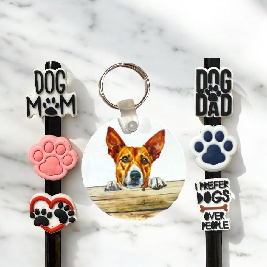 Basenji Dog Gift Set: Keychain & Straw Toppers