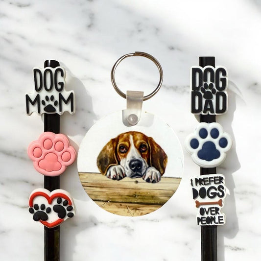 Beagle Dog Gift Set: Keychain & Straw Toppers