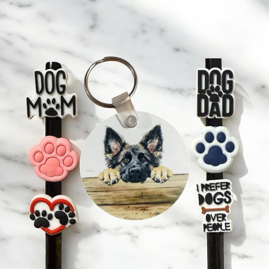 Belgian Tervuren Dog Gift Set: Keychain & Straw Toppers