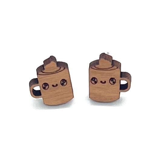 Bakery Barista Earrings Coffee Cocoa Frappuccino Croissant Muffin Stud Wood Earrings