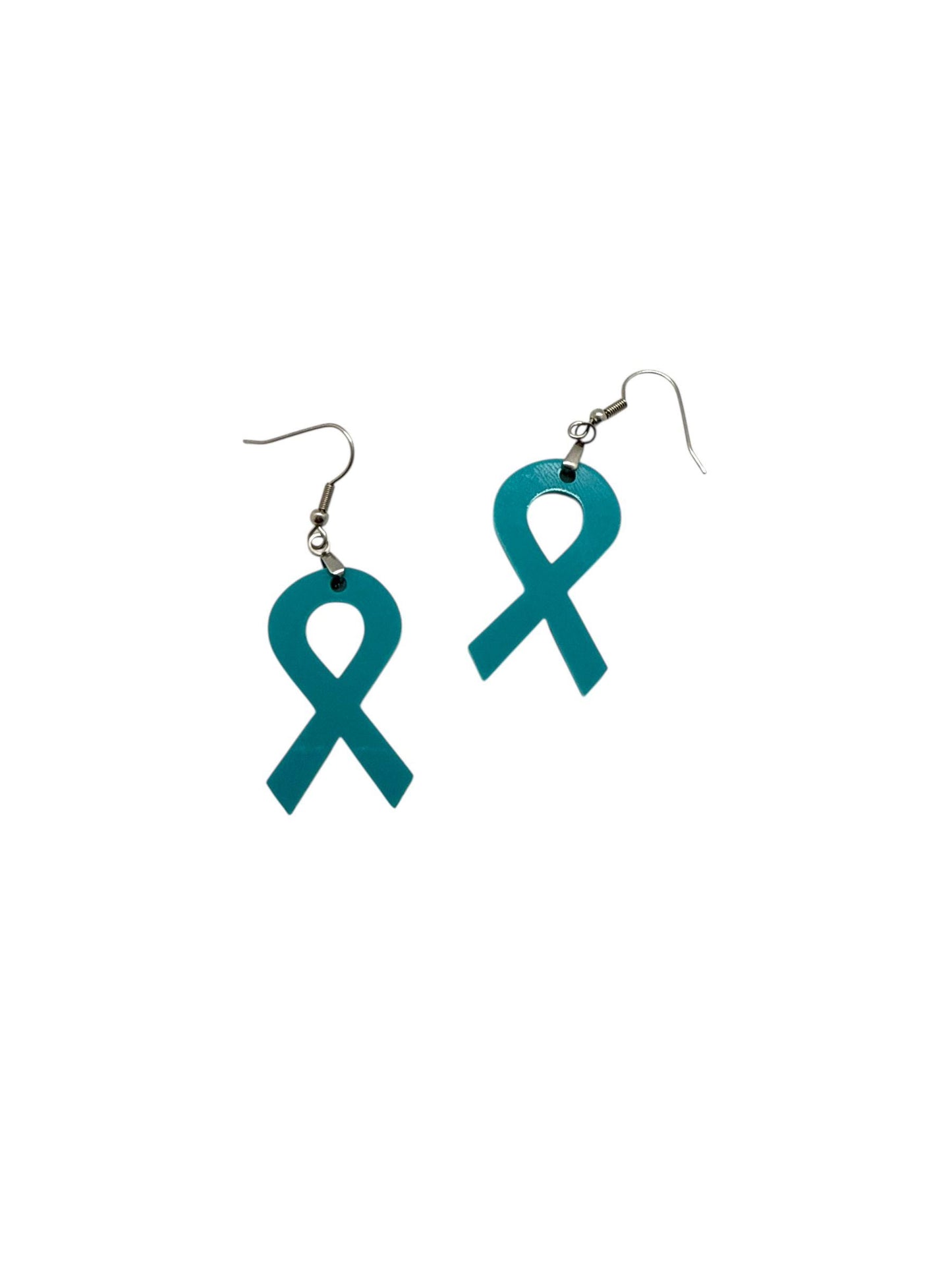 Teal Cancer Ribbons Earrings