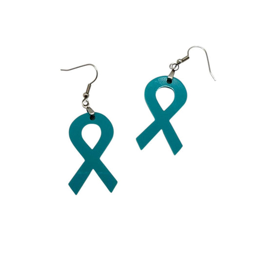Teal Cancer Ribbons Earrings