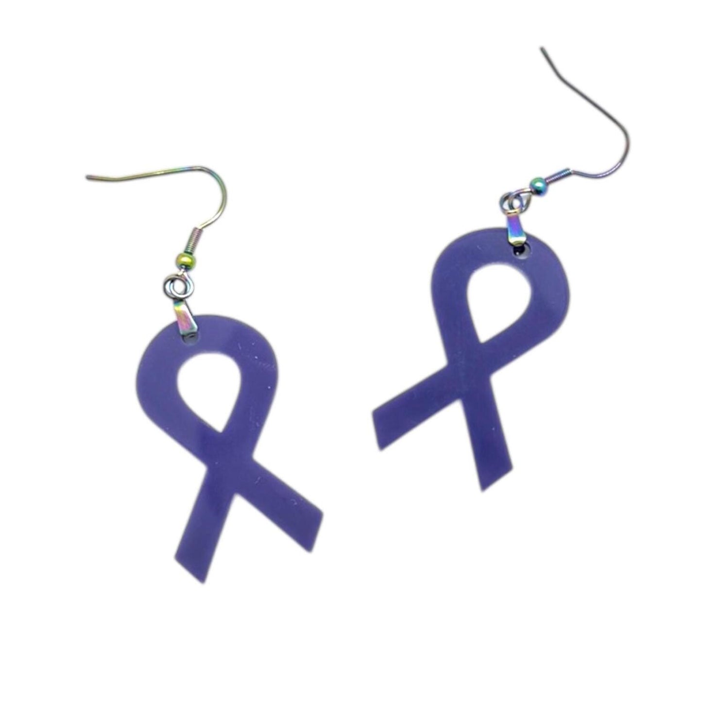 Purple Cancer Ribbons Earrings