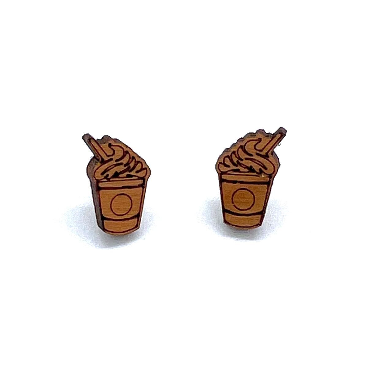 Bakery Barista Earrings Coffee Cocoa Frappuccino Croissant Muffin Stud Wood Earrings