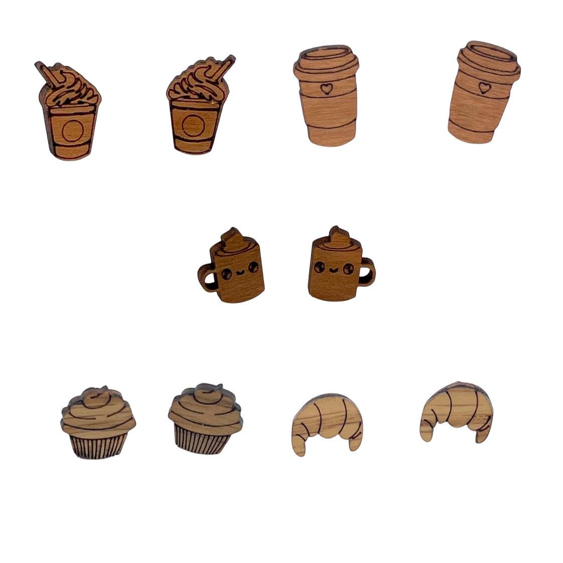 Bakery Barista Earrings Coffee Cocoa Frappuccino Croissant Muffin Stud Wood Earrings