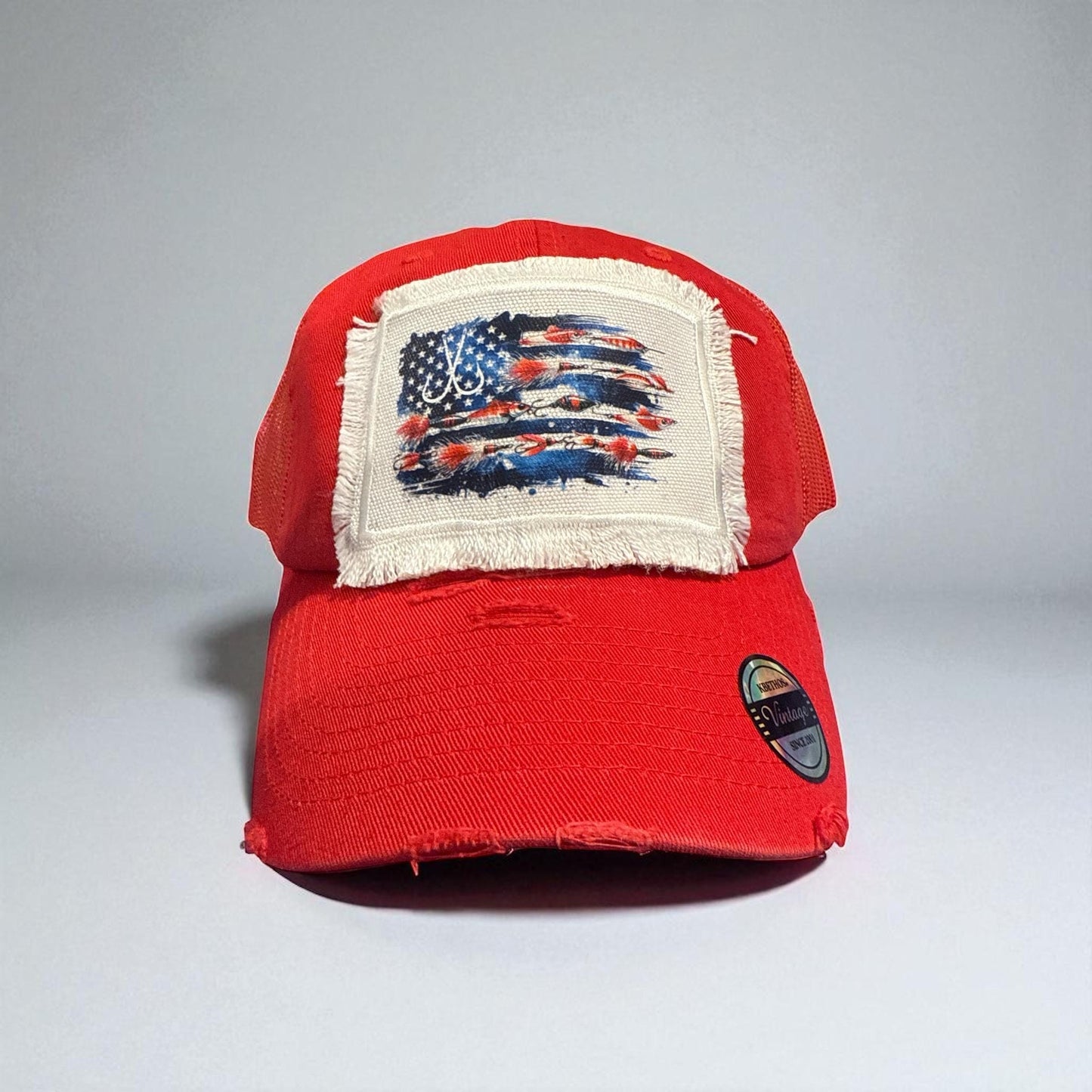 Red or Blue Fishing Lure American Flag Hat Fishing Cap