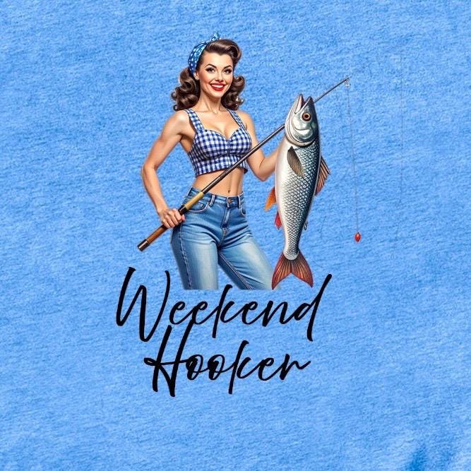 Weekend Hooker Fishing T-Shirt: Brunette Pinup, Funny Novelty Tee