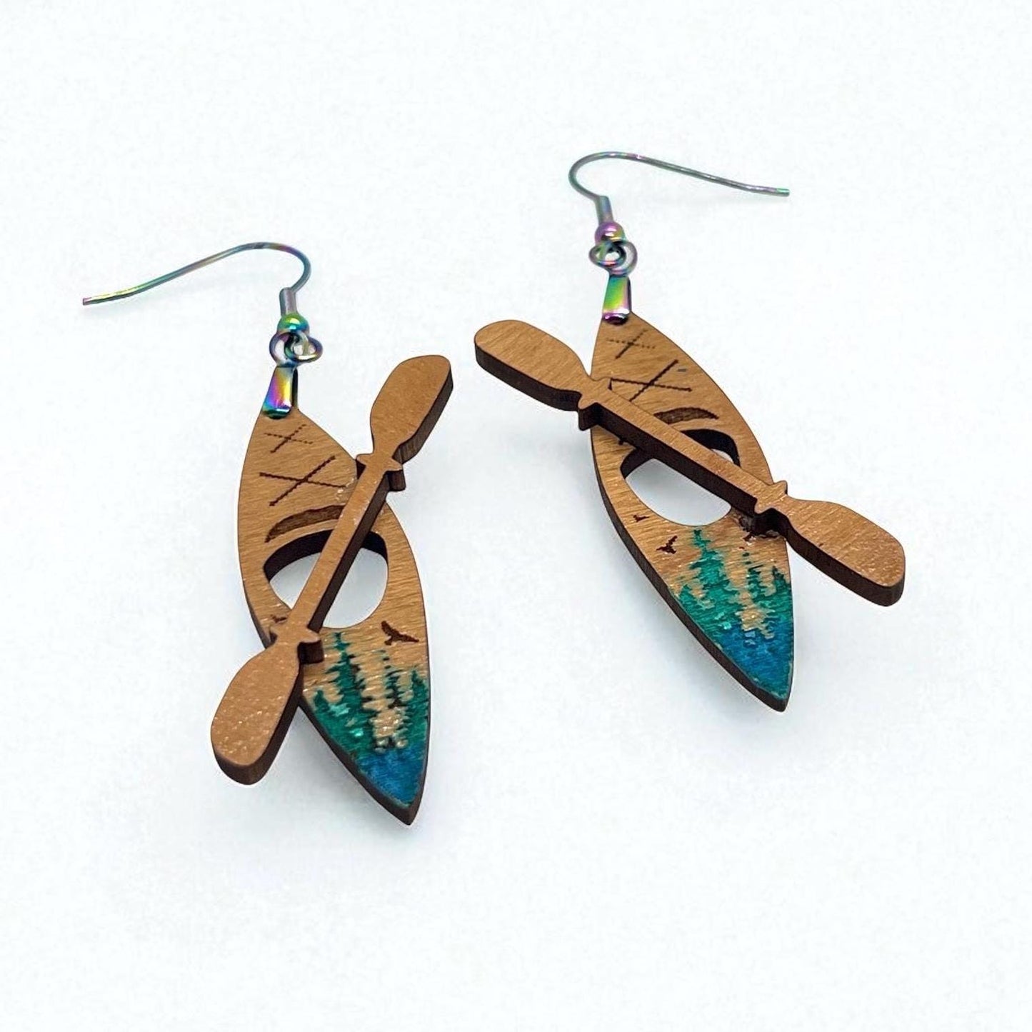 Nature Forest Lake Kayak & Paddle Earrings