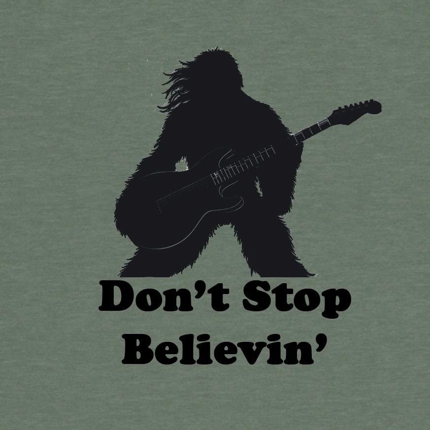 Don't Stop Believin Bigfoot Guitar Singing Unisex Tshirt, Tee, Sasquatch, Bigfoot, Gildan Softstyle