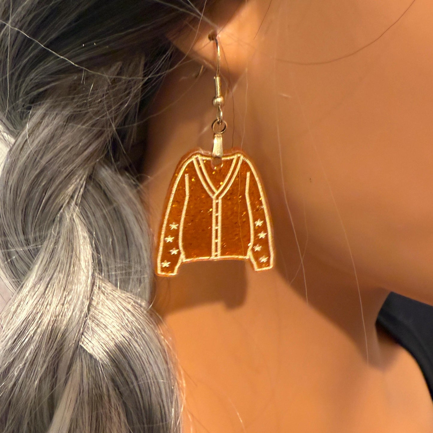 Showgirl Cardigan Earrings Orange Glitter Album Release Party! Glitter Sweater Earrings