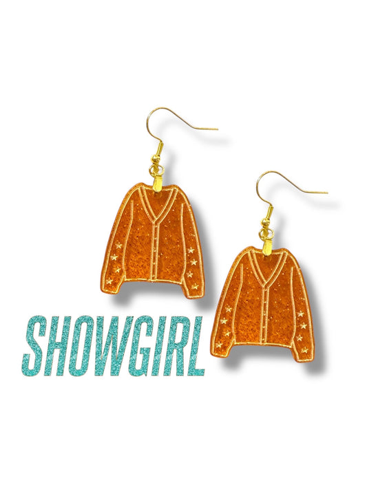 Showgirl Cardigan Earrings Orange Glitter Album Release Party! Glitter Sweater Earrings