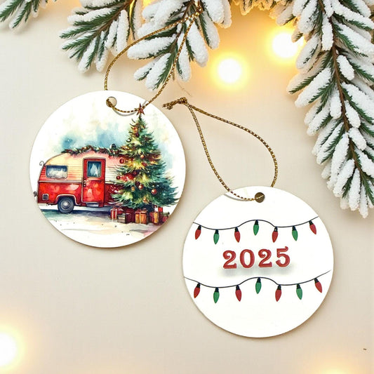 Camper RV Caravan Camping Ornament Camper RV Van Tree