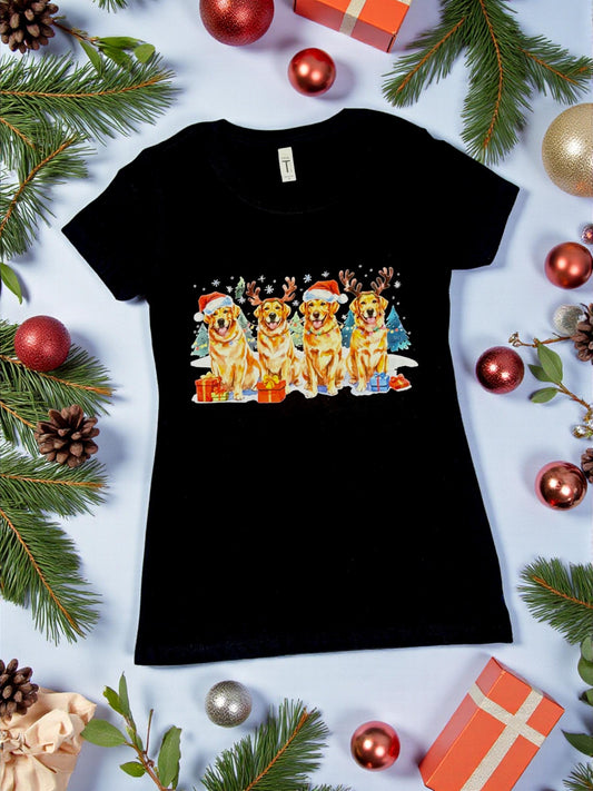 Ladies Golden Retriever, Goldens, Retrievers, Christmas Holiday Snow Tee Tshirt