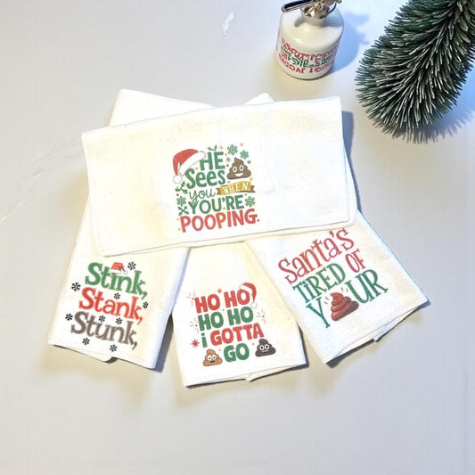 Bathroom Christmas Towels Washcloths Small Funny Poop Santa