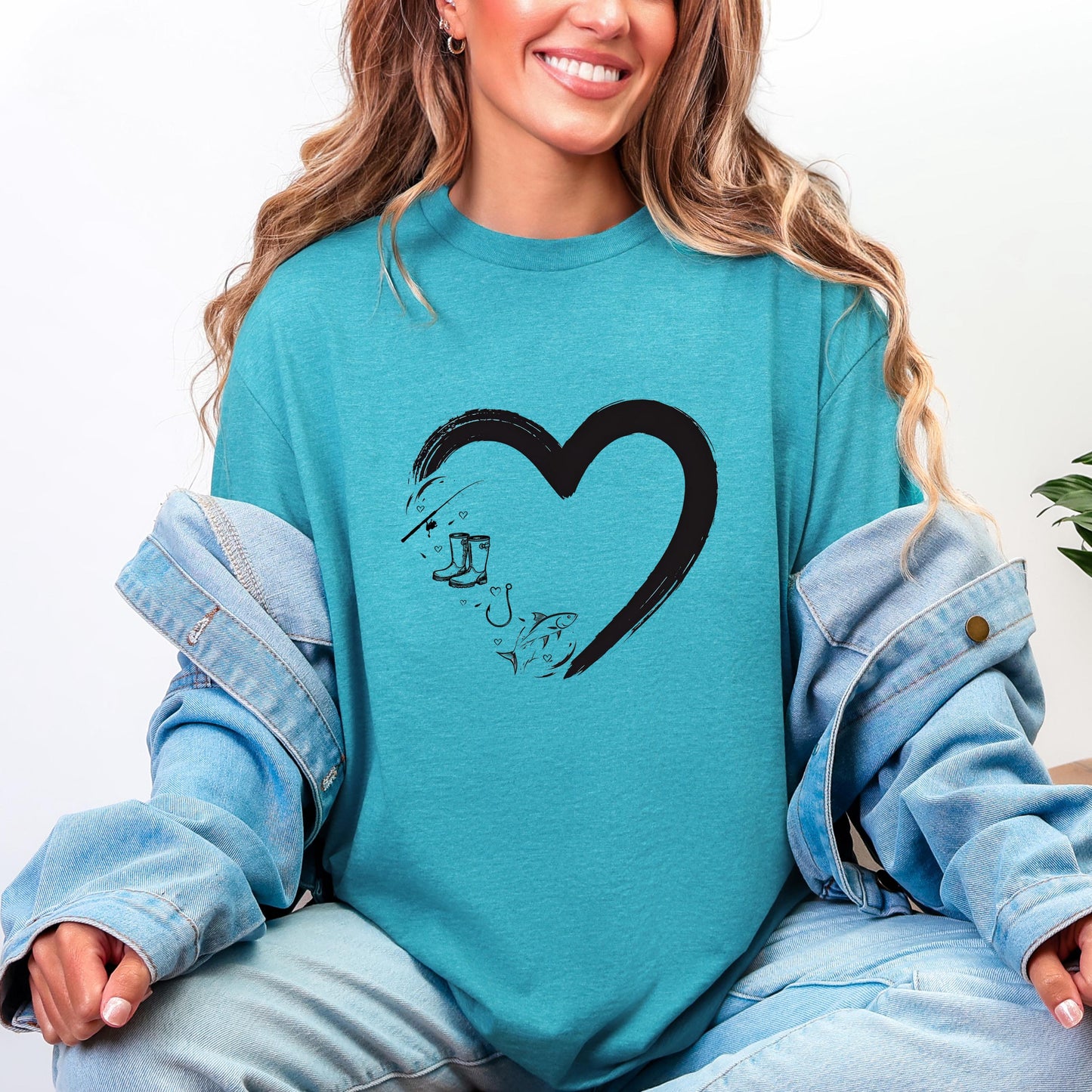 Heart Fishing T-Shirt: Comfort Colors Tee, Ladies Camping Gift