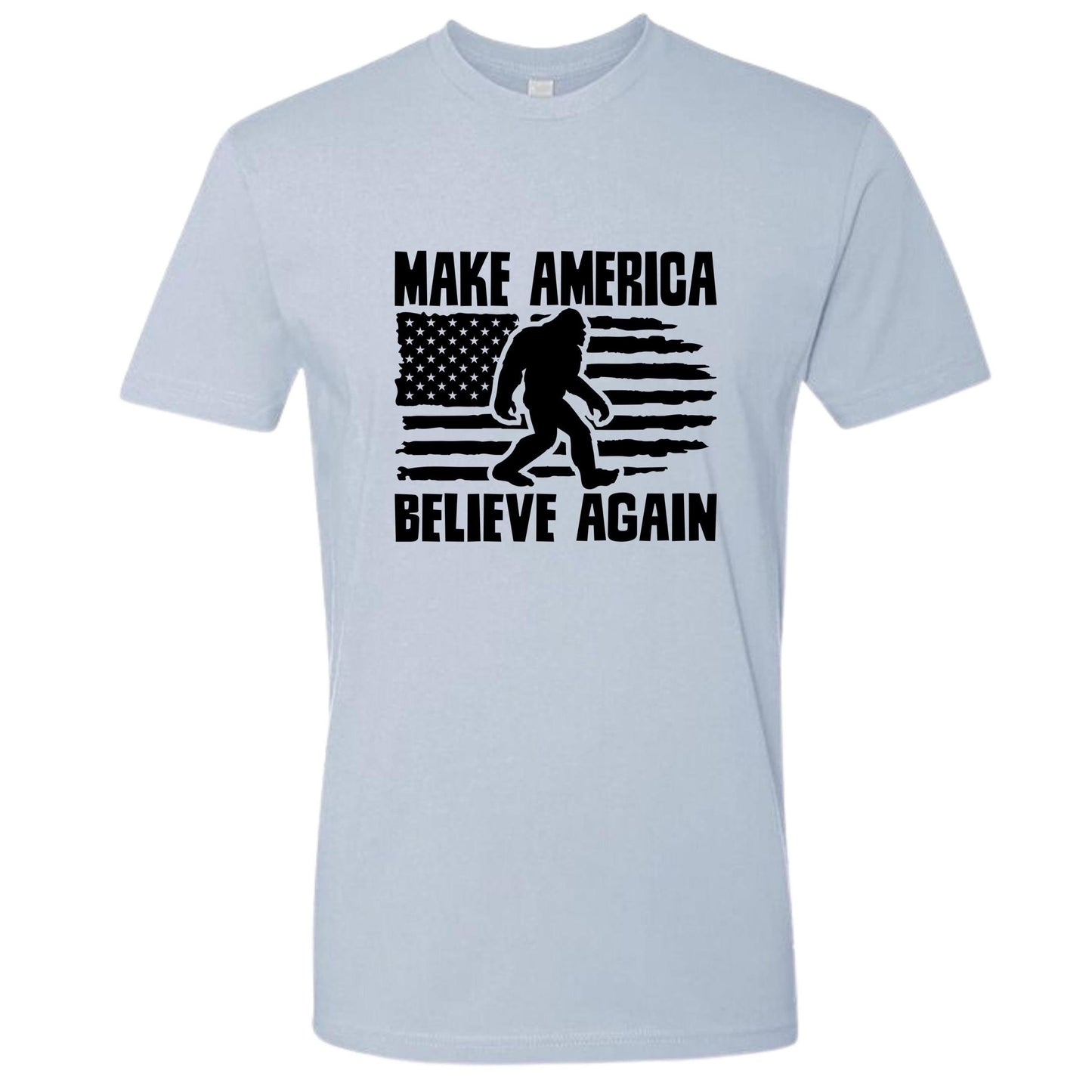Make America Believe Again Bigfoot T-Shirt: MABA American Flag Tee