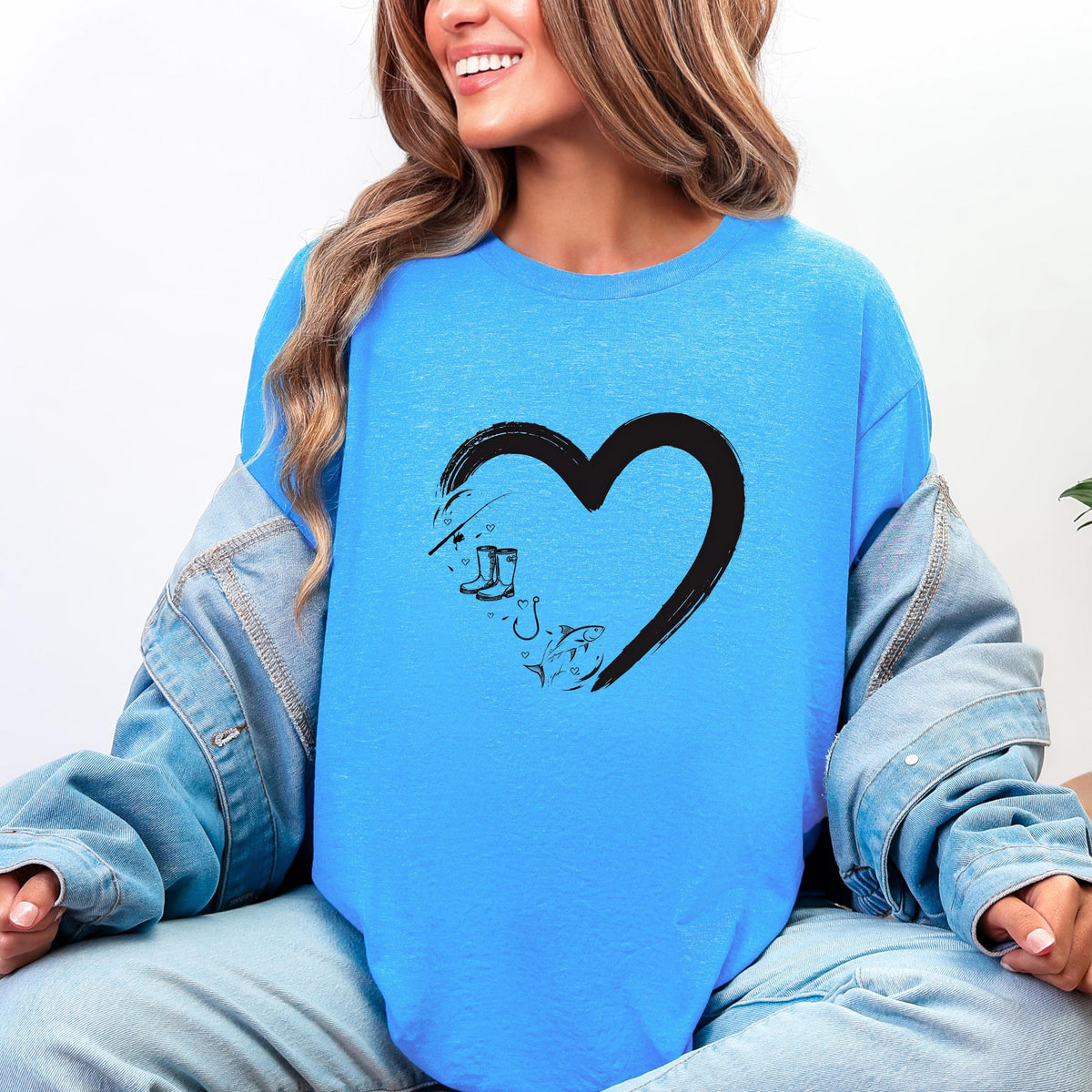 Heart Fishing T-Shirt: Comfort Colors Tee, Ladies Camping Gift