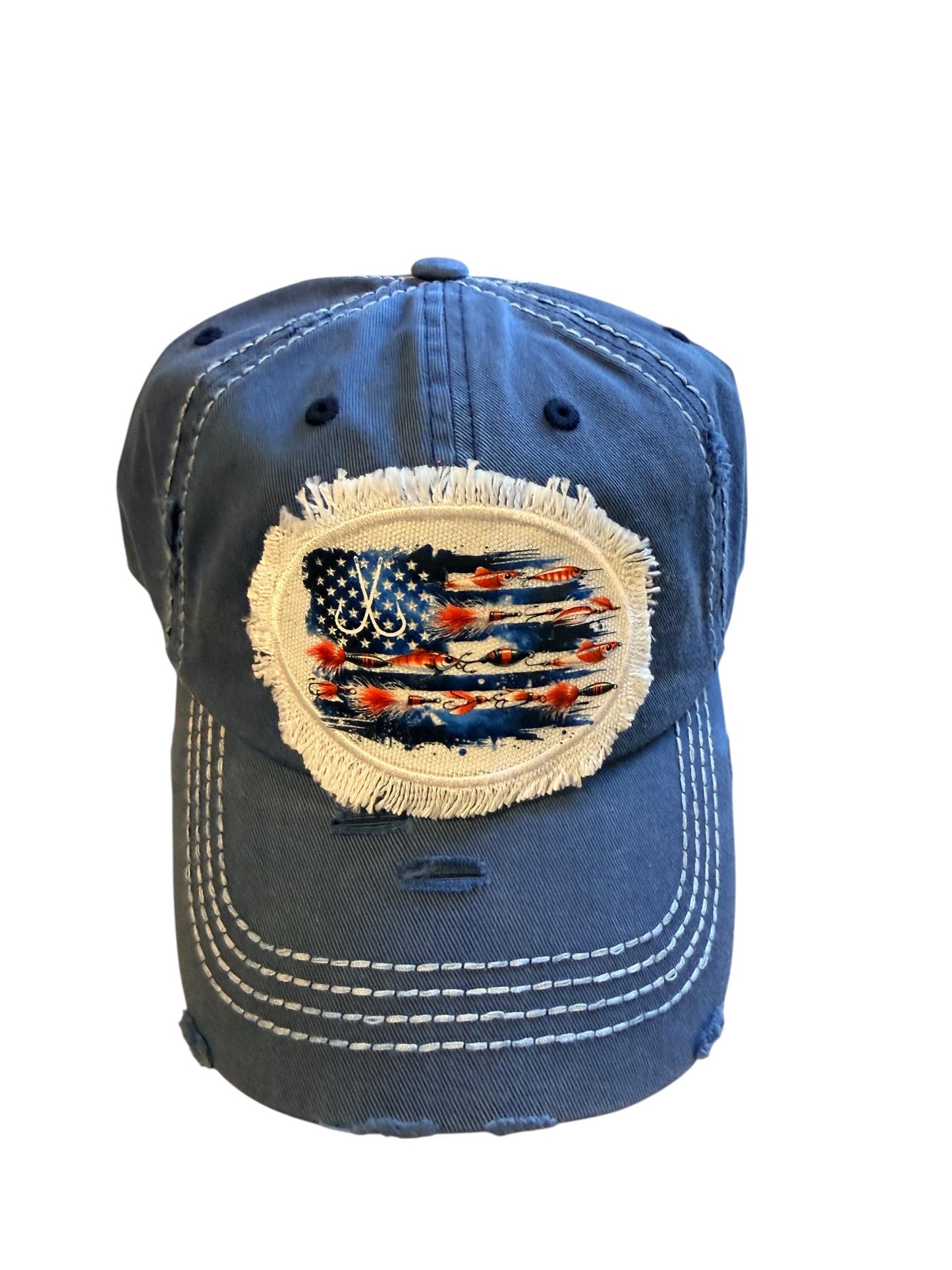 Red or Blue Fishing Lure American Flag Hat Fishing Cap