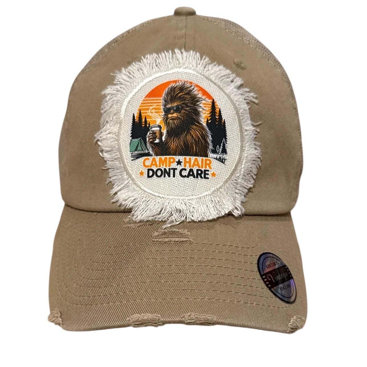 Bigfoot Camp Hair Don't Care Camping Sasquatch  Cap HatFootprint Beileve Hat Cap