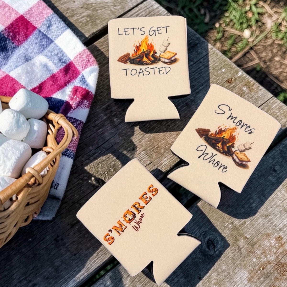 S'mores Camping Koozie Cozie Can Cooler S'mores Whore Let's Get Toasted smores