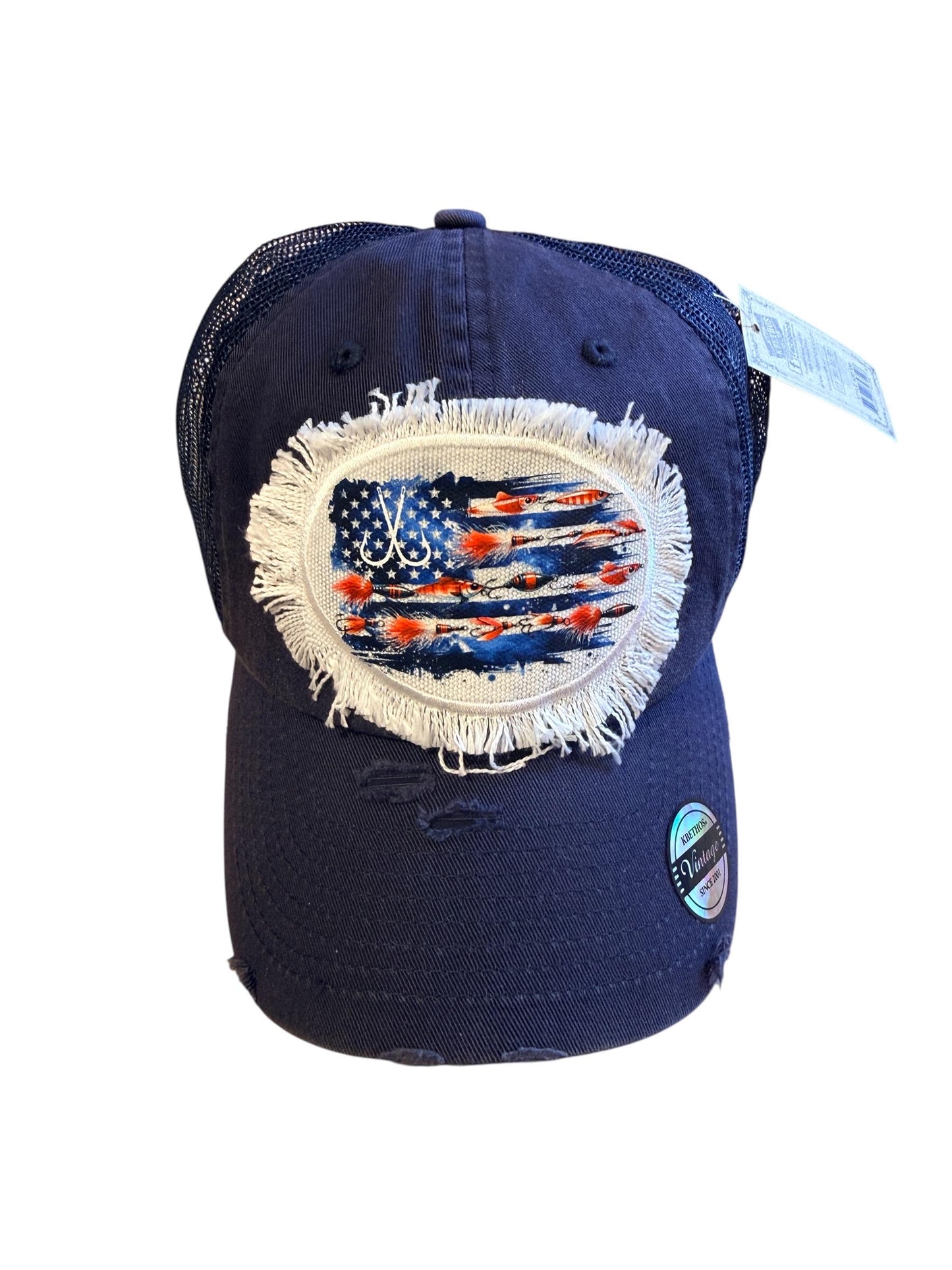 Red or Blue Fishing Lure American Flag Hat Fishing Cap