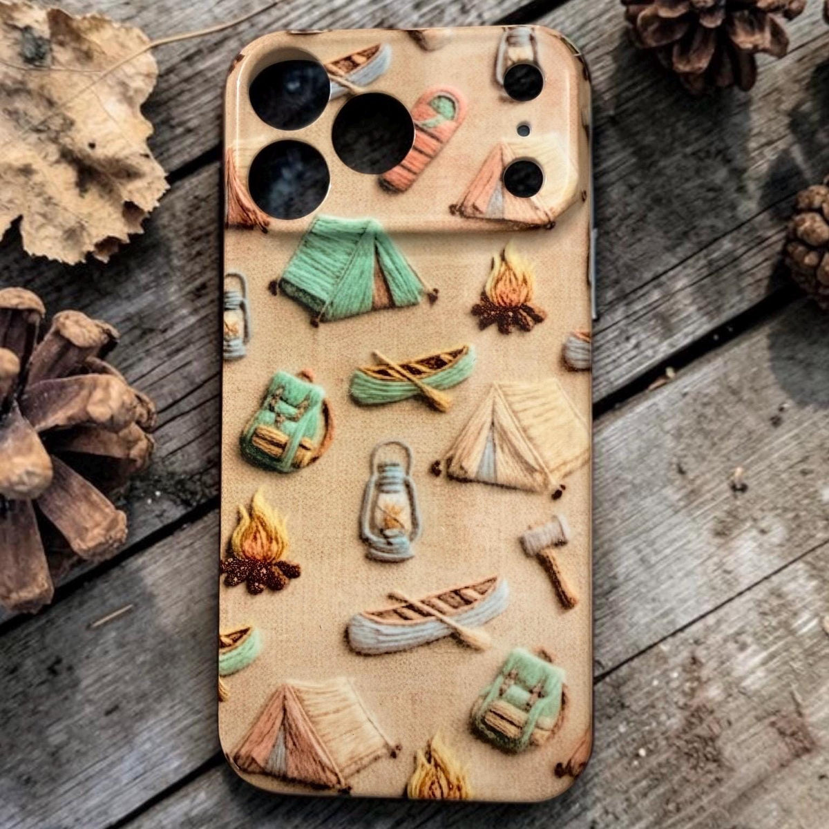 Camping Canoe Tent Iphone Case 17 18 Pro Max Happy Camper Hike Cute Floral Faux Embroidered