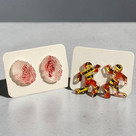 TWO PAIRS Crime Scene, True Crime, Earrings, Body Outline, CSI, Forensics Christmas Dexter Fingerprint
