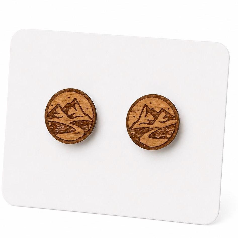 Nature Earrings Forest, Kayak, Mountain, Camping, Bear Claw, Hiking, Backpack, Mushrooms Stud Earrings