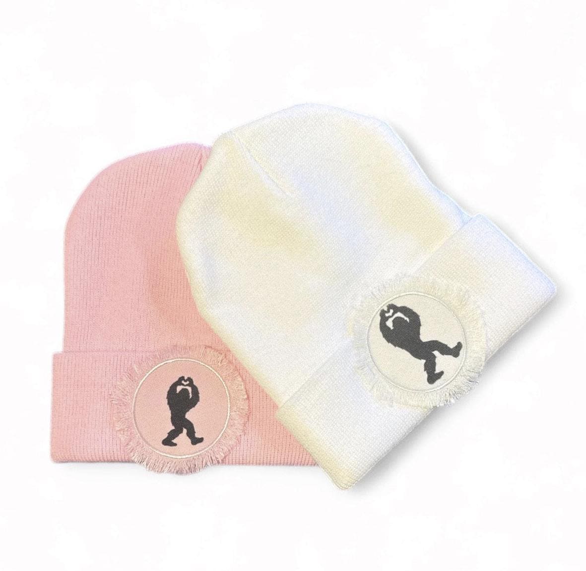 Bigfoot Heart Hands Beanie Ladies Pink White