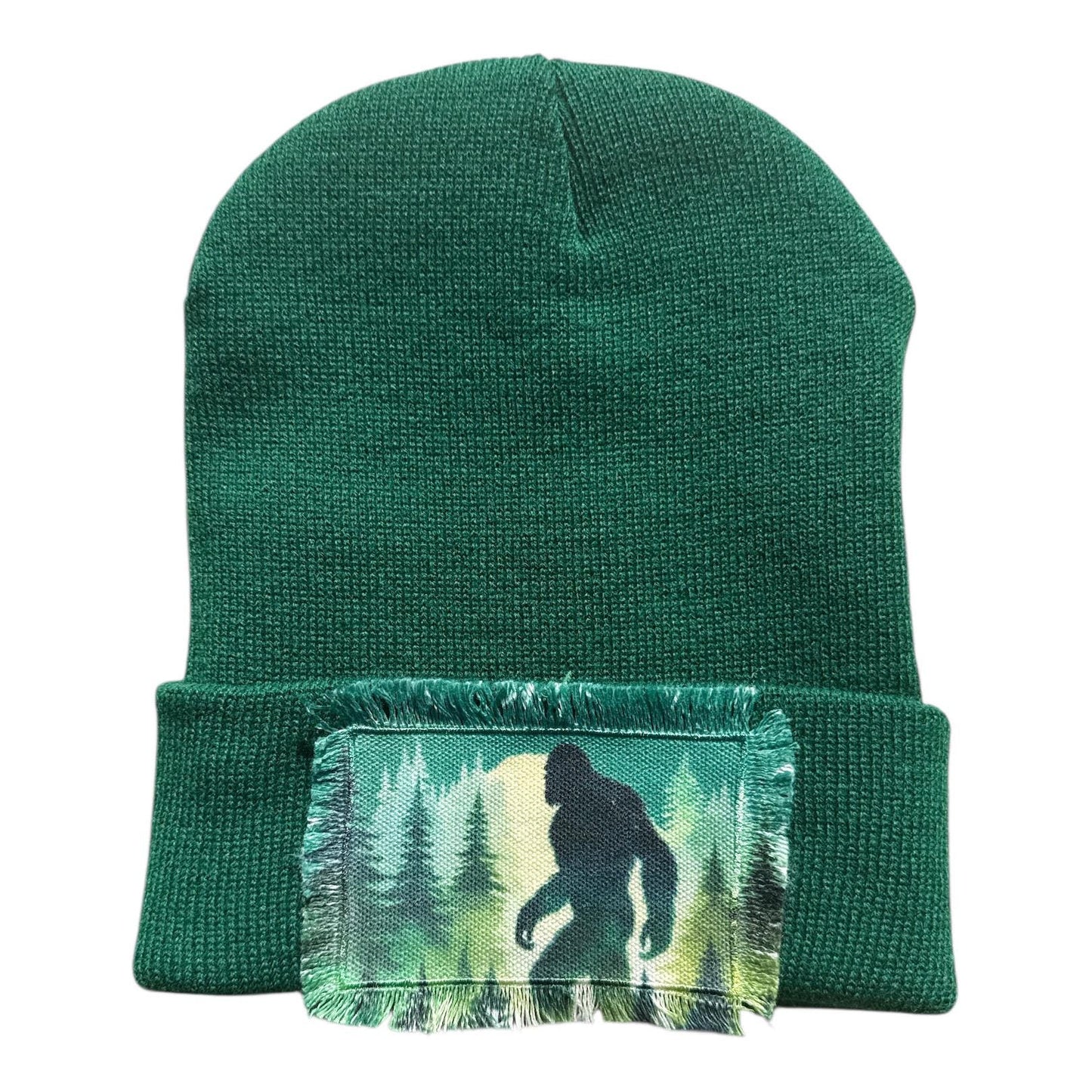Bigfoot Sasquatch Forest Watercolor Patch Beanie Greens