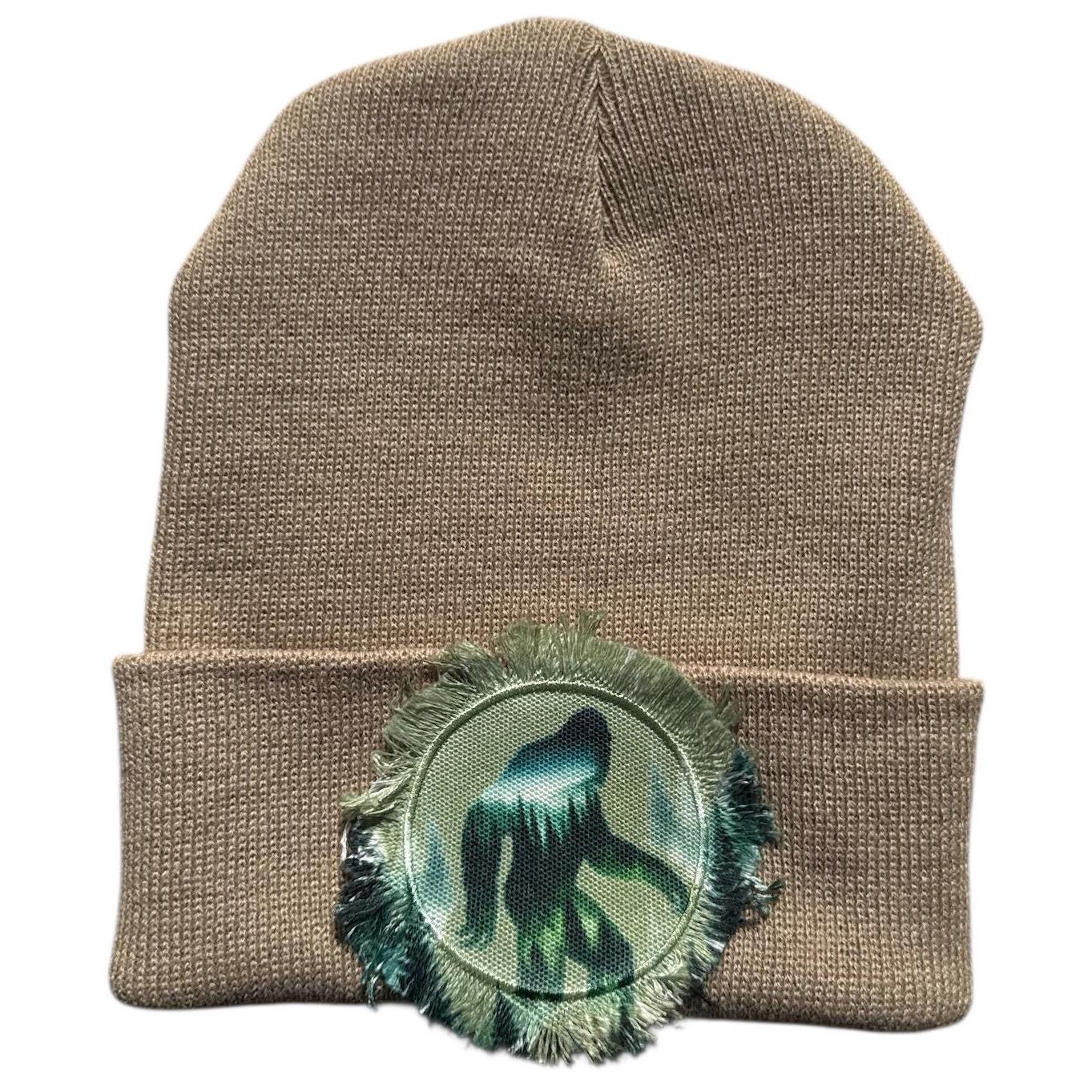 Bigfoot Sasquatch Forest Watercolor Patch Beanie Greens