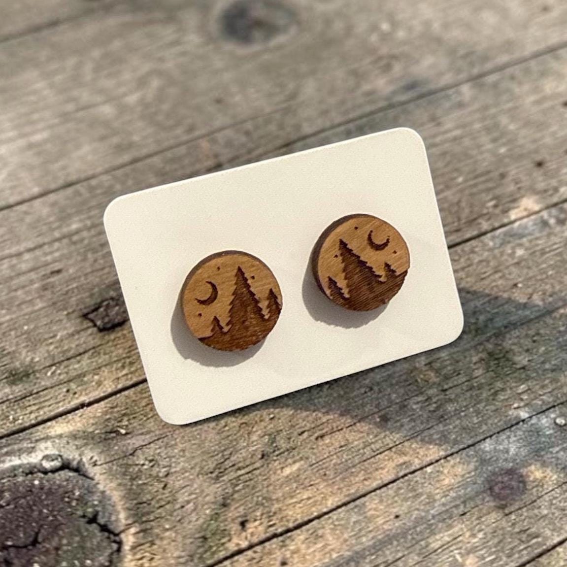 Nature Earrings Forest, Trees, Mountain, Camping, elk, Hiking, Bear, Wolf, Cactus Stud Earrings