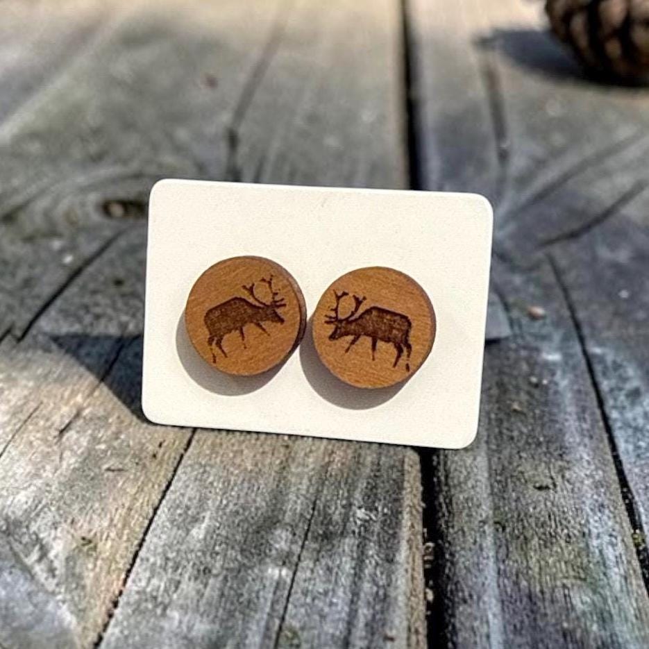 Nature Earrings Forest, Trees, Mountain, Camping, elk, Hiking, Bear, Wolf, Cactus Stud Earrings