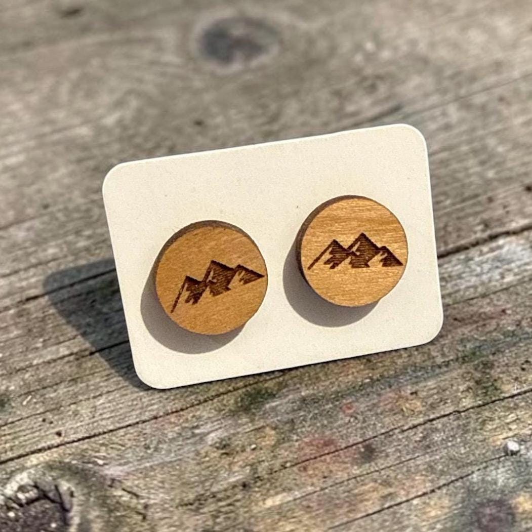 Nature Earrings Forest, Trees, Mountain, Camping, elk, Hiking, Bear, Wolf, Cactus Stud Earrings