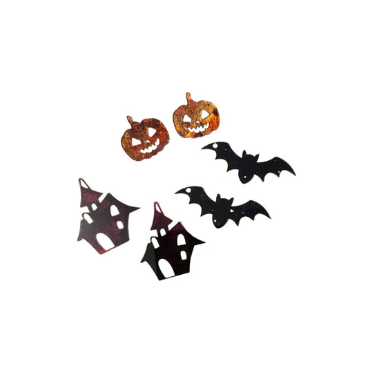 Halloween Earring Blanks, Set of 3 Bats, Haunted House, Jack-o-lantern