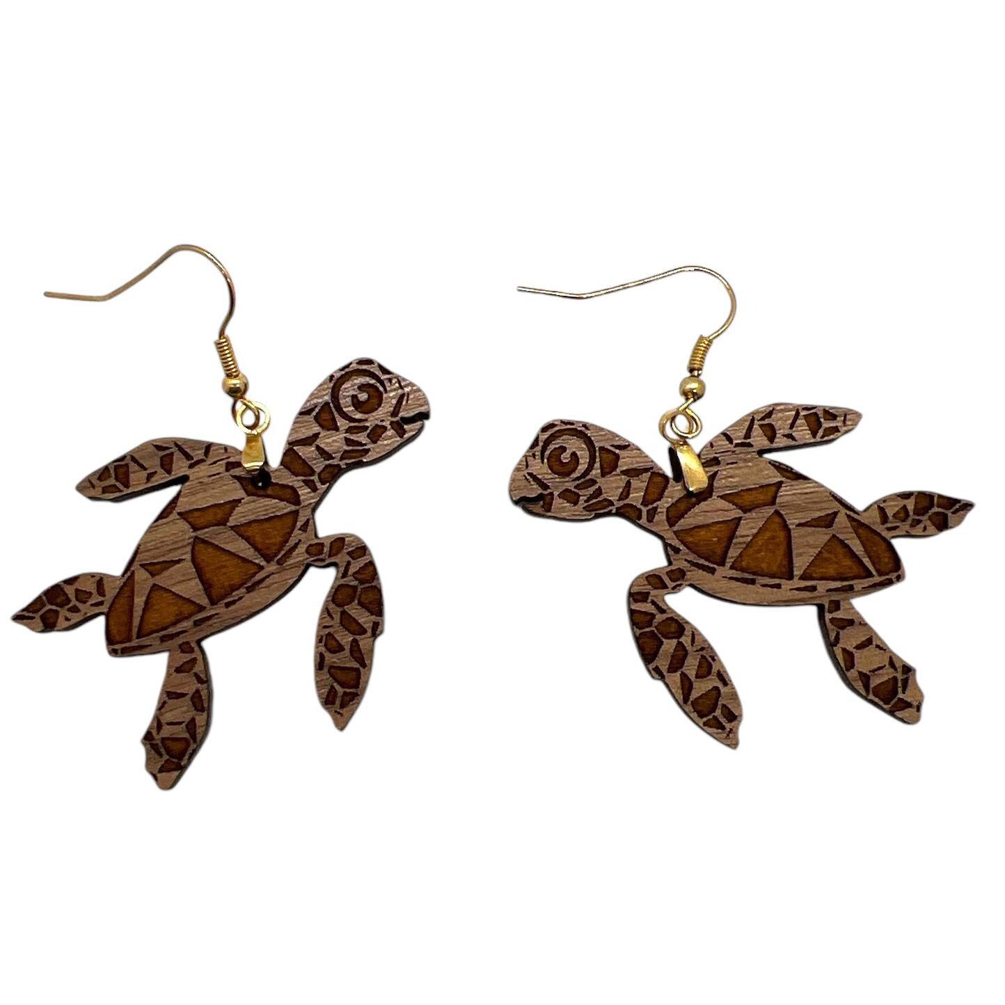 Sea Turtles Wood Engraved Earrings Hypoallergenic