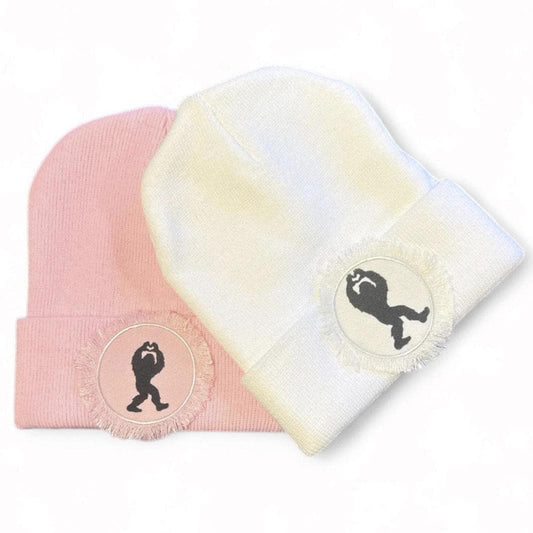 Bigfoot Heart Hands Beanie Ladies Pink White