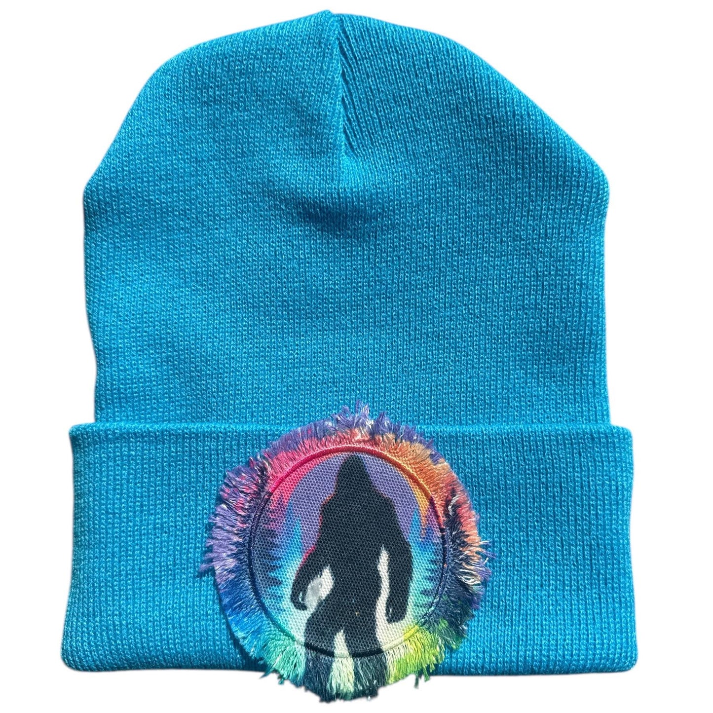 Bigfoot Sasquatch Forest Watercolor Patch Beanie Blues