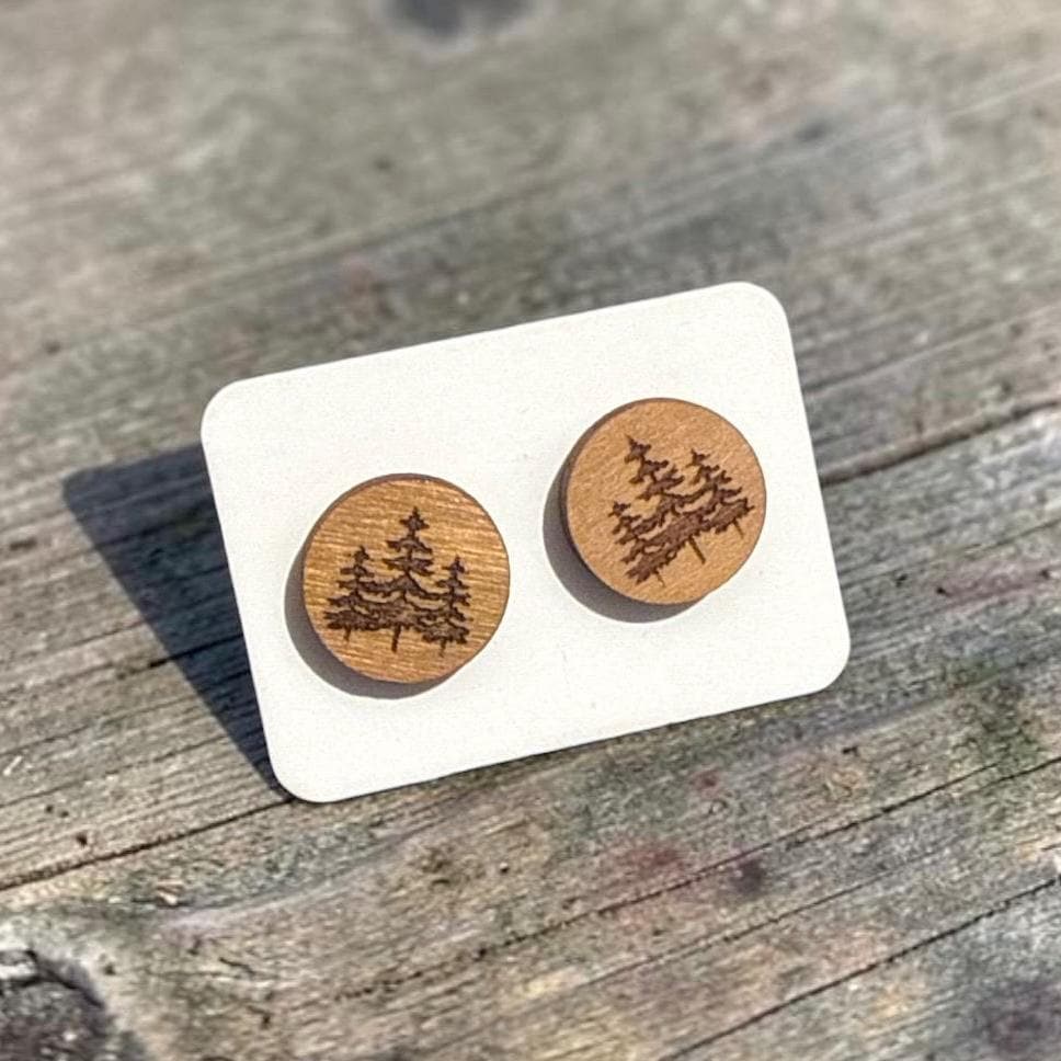 Nature Earrings Forest, Trees, Mountain, Camping, elk, Hiking, Bear, Wolf, Cactus Stud Earrings
