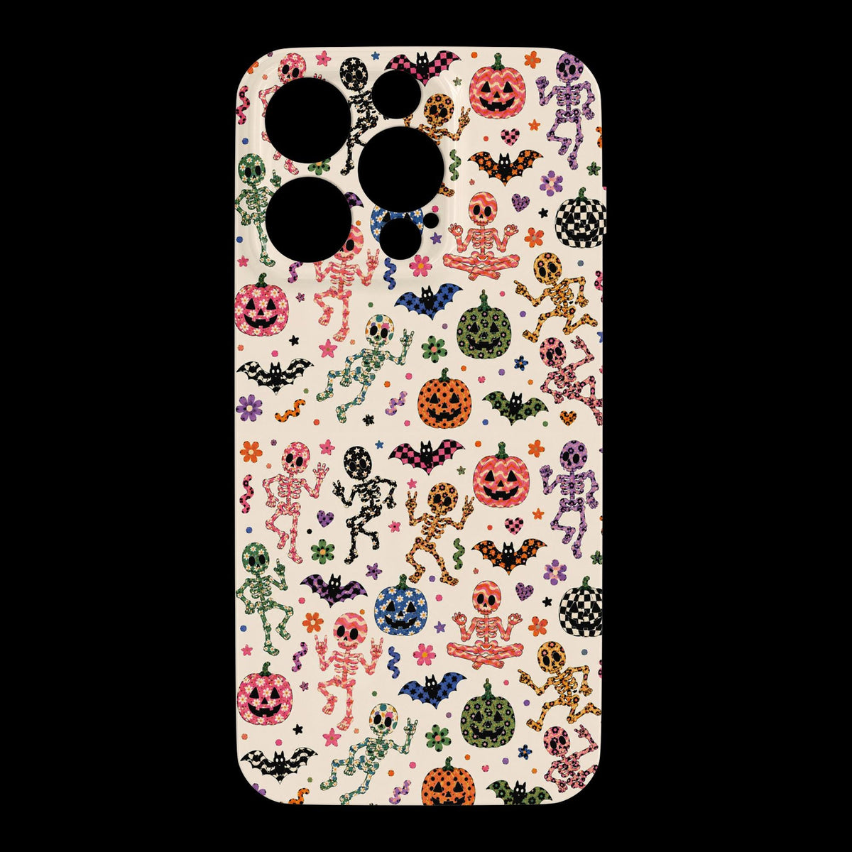 Funky Halloween, Spooky, Cute, Skeletons, Bats, Pumpkins Iphone Case 17 16  Pro Max, Plus Kids Hippie
