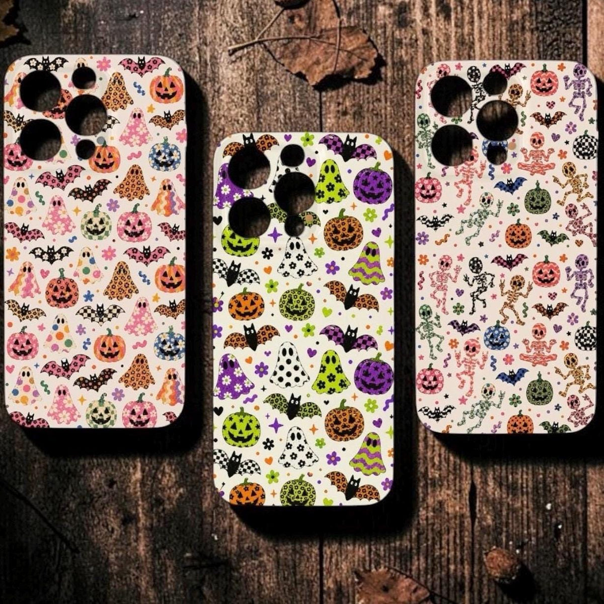 Funky Halloween, Spooky, Cute, Skeletons, Bats, Pumpkins Iphone Case 17 16  Pro Max, Plus Kids Hippie