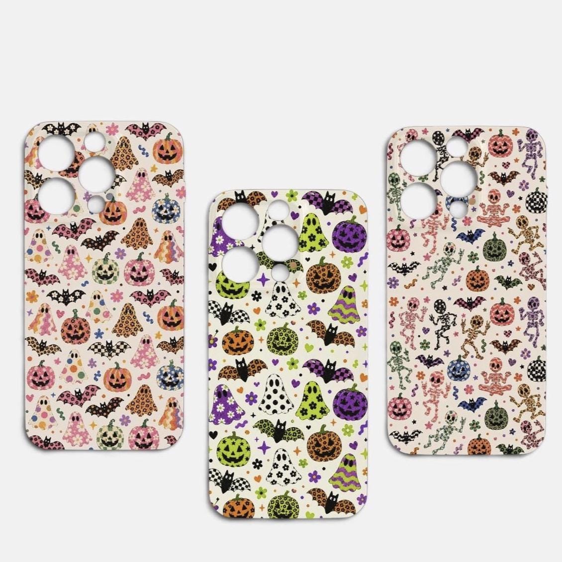 Funky Halloween, Spooky, Cute, Skeletons, Bats, Pumpkins Iphone Case 17 16  Pro Max, Plus Kids Hippie