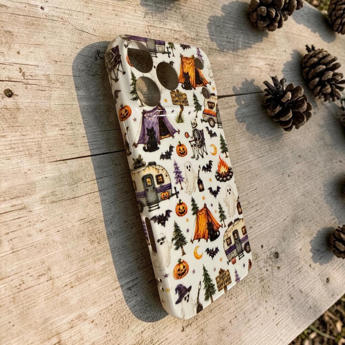 Camping Camper Halloween Phone Case, Spooky, Cute Ghost, Black Cat, Bat Pumpkin Iphone Case 18 17 16  Pro Max, Plus Kids