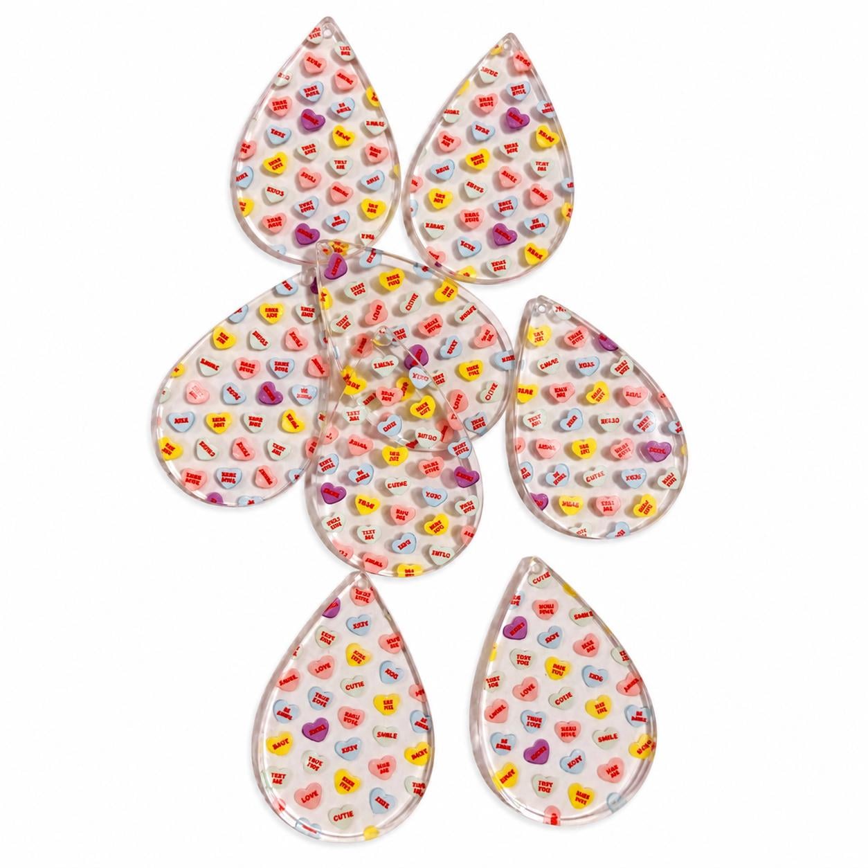 4 Pairs of Valentines Conversation Heart Teardrop Earring Blanks NO Hardware