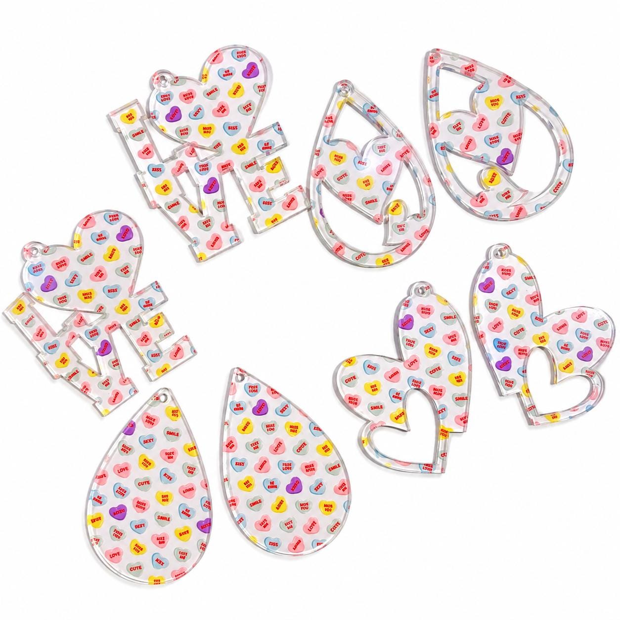 4 Pairs of XL Huge 3' Valentines Conversation Hearts Earring Blanks NO Hardware