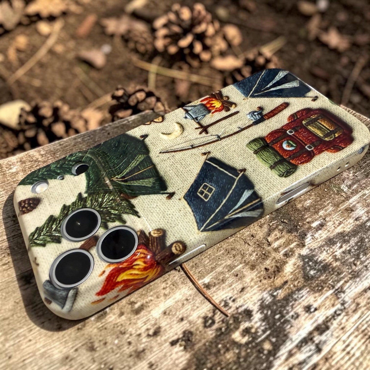 Camping Iphone Case 18 17 Pro Max Happy Camper Tent Fishing Faux Embroidered