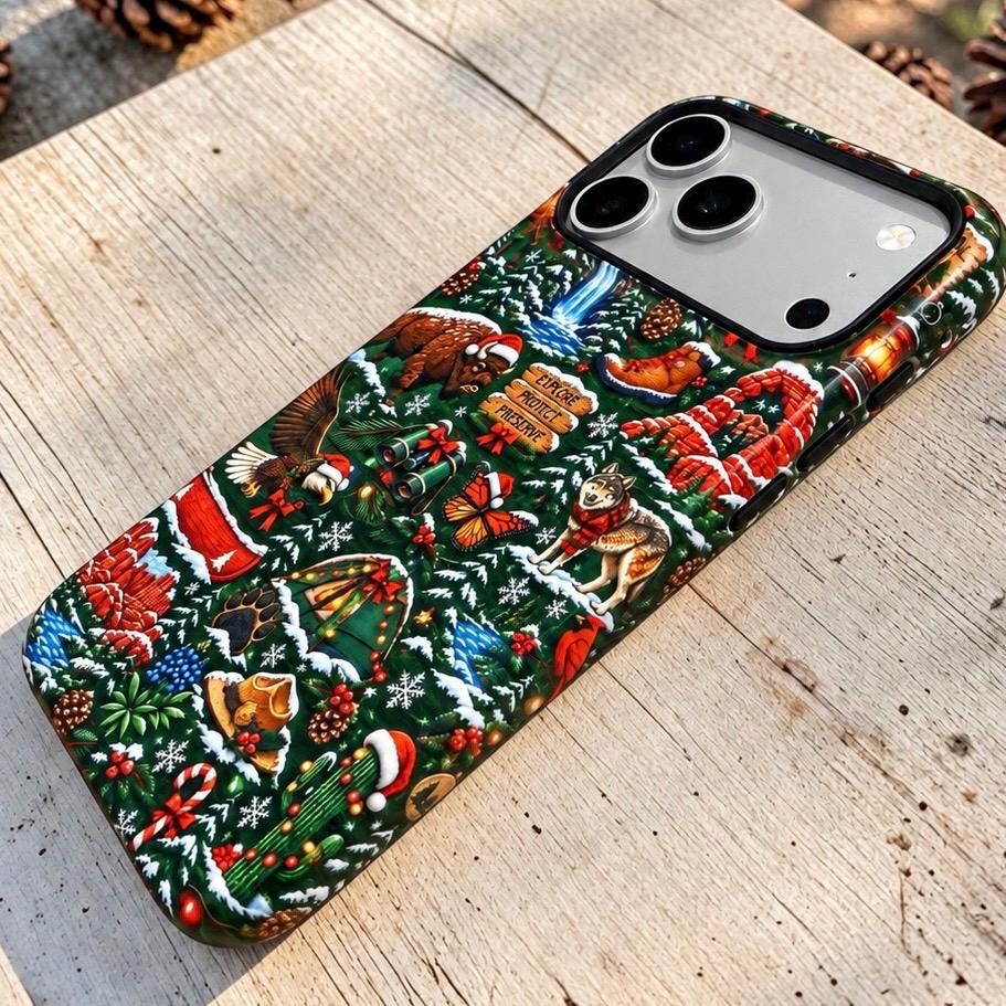 Christmas National Ranger Parks Themed  NPS Tough Iphone Case 18 17 16 Pro, Pro Max, Plus Yellowstone Buffalo Arches Camping MagSafe Eagle