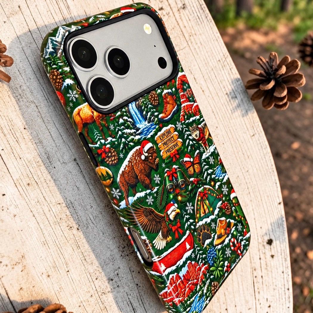 Christmas National Ranger Parks Themed  NPS Tough Iphone Case 18 17 16 Pro, Pro Max, Plus Yellowstone Buffalo Arches Camping MagSafe Eagle