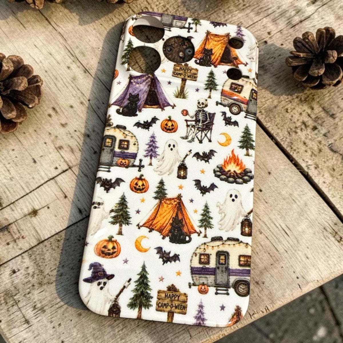 Camping Camper Halloween Phone Case, Spooky, Cute Ghost, Black Cat, Bat Pumpkin Iphone Case 18 17 16  Pro Max, Plus Kids
