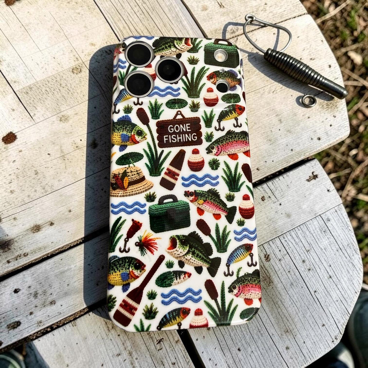 Fishing Emroidered Style Inspired Iphone Case 18 17 16 plus  Pro Max, Fish Trout Fishing Phone Case